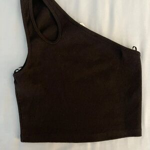 Zara Black Asymmetrical One Shoulder Cut Out Crop Top NWOT M